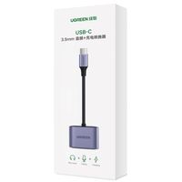 UGREEN 2 en 1 USB C a 3,5mm Adaptador de auriculares y cargador Tipo C a conector de audio auxiliar con dongle de carga rápida PD 60W