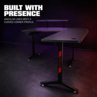 Table de jeu AOR réglable en hauteur, surface en fibre de carbone, structure métallique avec rangement, montage facile, durable, en forme de L, vente en gros d'usine