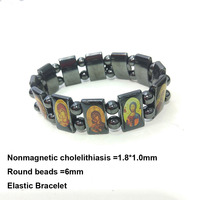 Bijoux perlé taille élastique motif religieux catholique vierge marie jésus Bracelet hématite