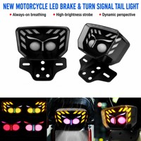 Feu arrière de moto LED style hibou 12-24V avec lentille fumée, 4 fils, feu de freinage, clignotant et feu de position, universel