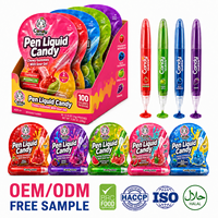 Vente en gros de bonbons liquides super acidulés en forme de stylo gel, avec des bonbons gélifiés ronds et moelleux, et des bonbons liquides à presser personnalisés (confiture liquide), OEM Marque Privée