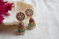 Boucles d'oreilles pendantes Kundan Jhumki Polki Chandelier Dangler, breloques Chandabali, tendance, en laiton plaqué or, faites à la main, personnalisables en gros