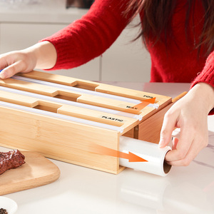 Bamboo 3-in-1 Foil and <b>Plastic</b> Wrap Dispenser with Cutter Kitchen <b>Drawer</b> Organizer for Foil Wax & <b>Plastic</b> Wrap - Product Image 1