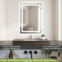 Miroir intelligent rectangulaire anti-buée avec interrupteur tactile et LED, en stock en Chine, meilleures ventes