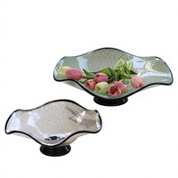 Bol à fruits moderne minimaliste en verre transparent poli à bords noirs dorés, plat décoratif de rangement pour la maison