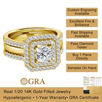Fabricant de bijoux de luxe – Bague empilable en or 14 carats rempli avec halo de moissanite, taille ronde, pour fiançailles et promesse, pour femme, vente en gros