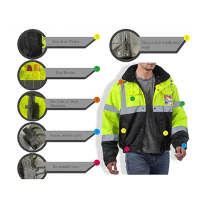 Veiligheidsjas Voor Heren Met Hoge Zichtbaarheid En Waterdichte Zakken Met Rits Op Zwarte Onderkant Klasse 3 Reflecterende Hi-<span class=keywords><strong>Vis</strong></span> Bouwbommenwerper - Product Image 3