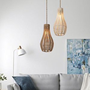 Handmade Cotton <b>Rope</b> Pendant Lampshade Bell Shape Off White Brown Eco Friendly Indoor Decorative <b>Lighting</b> Fixture - Product Image 2
