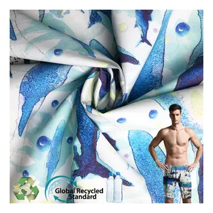 Shark printing custom design Hawaiian style recycled quick-drying swimming trunk fabric