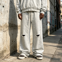 Ensembles Homme Streetwear : Sweats à Capuche Zippés et Pantalons de Survêtement Amples, 430 g/m², Effet Délavé, Impression Vieillie, Bords Bruts, Coupe Oversize