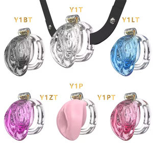 BDSM Cage de chasteté masculine dispositif de verrouillage en plastique léger et souple avec 4 anneaux Cage à bite rose jouets sexuels pour adultes pour hommes Couples - Product Image 1