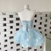 Robe Courte Bustier en Tulle Fleuri A11699 pour Femme - Robe de Soirée Romantique à Fleurs 3D et Jupe Tutu Bouffante