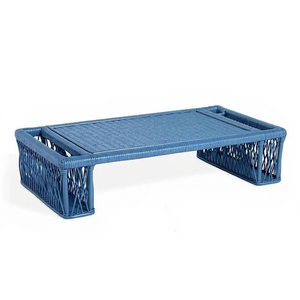Natural Rattan Wicker Breakfast in Bed Tray for Supper and Breakfast with Foldable Wooden Legs <b>Storage</b> <b>Baskets</b> - Product Image 1