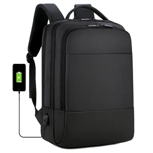 Fábrica de Atacado de Negócios Viagem Oxford Tecido de Poliéster Em Forma de Marca Logotipo Personalizado USB 3 Principal Bolsos Mochila Laptop Saco Bagpack