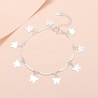 Bracelet de cheville ajustable en argent sterling 925 Vente en gros Bracelet à breloques papillon tendance pour couple Cadeaux pour amoureux Bijoux pour rhodium