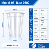 Gobelet jetable en plastique transparent empilable de qualité alimentaire PET 98-16oz pour boissons froides et jus