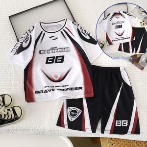 Ensemble Maillot de Basketball Garçon Été Sportif Manches Courtes Deux Pièces Style Américain Motif Lettres Col Étiquette Motif Motard - Product Image 2