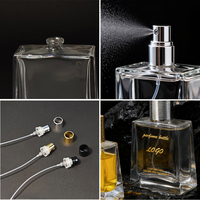 Ensemble cadeau de flacon de parfum en verre carré de luxe avec corps transparent épais et bouchon en métal pour emballage de parfum personnalisé, boîte et sac