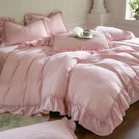 Parure de lit 4 pièces en microfibre jacquard tricotée unie, style romantique français, 400 fils/cm², certifiée OEKO-TEX, sans plis, douce pour la peau