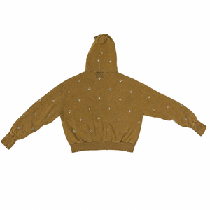 Sudadera con capucha oversize para hombre, color caqui lavado, con apliques de estrellas de diamantes de imitación y parche de arco gótico, bolsillo canguro, estilo streetwear - Product Image 4
