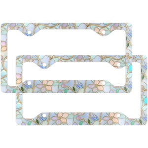 Cornice Personalizzata per Targa <span class=keywords><strong>Auto</strong></span> in Acciaio Inox con Vetro Colorato Stile Americano e Motivi Floreali, Progettata per Donne - Product Image 1