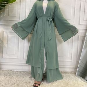 Elegante due strati Chiffon modesto abito musulmano traspirante aperto Dubai Abaya per le donne all'ingrosso da tacchino e Oman - Product Image 2