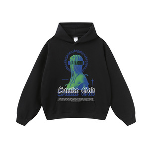 2025 Retro Chic Distressed Printed Washed Hooded Sweatshirt 420g Cotton Loose Streetwear Couple Hip-Hop Character <b>Print</b> Men's - Product Image 5