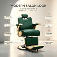 Fauteuil de Barbier Vintage de Luxe Vert avec Cadre Doré, Hydraulique et Inclinable, Chaise de Coiffure avec Appui-tête et Repose-pieds pour Salon de Coiffure