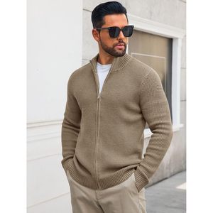 2025 Men's Full Zip <b>Cardigan</b> Sweater Casual Waffle Stand Collar Knitted Winter <b>Chunky</b> Sweater Vintage Pattern Autumn Spring - Product Image 2