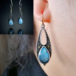 Mode Geometris Kepribadian Bohemian Antik Lassic Antik Perak Plating Turquoise Kait Boho Anting untuk Wanita