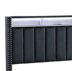 เตียงนอนสีดำขนาดควีนไซส์ 1 ตัว ปรับระดับได้ ดีไซน์ทันสมัย พร้อมชั้นวางของ ไฟ LED ตกแต่งด้วยผ้ากำมะหยี่แบบ Tufting และหมุดโลหะ เฟอร์นิเจอร์ห้องนอน - Product Image 3