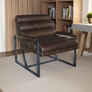 Wholesale <strong>Black</strong> Metal Accent <strong>Chair</strong> Deep Brown Genuine Leather Living Room Armchair Home Hotel Leisure <strong>Occasional</strong> <strong>Chair</strong> - Product Image 4