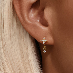ต่างหูห่วงรูปดาวหกแฉกขนาดเล็กประดับเงินแท้ S925 สำหรับใส่ไปทำงาน - Product Image 4