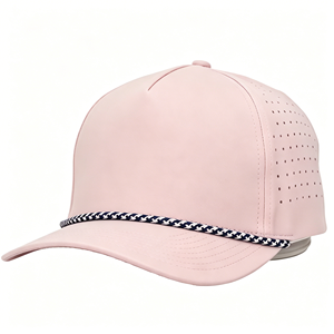 Casquette de golf élégante en polyester imperméable à 5 panneaux avec patch PVC personnalisé et décoration en corde - Product Image 6