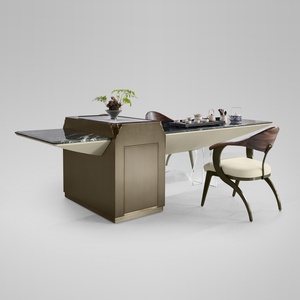 Table moderne en marbre naturel Verde <span class=keywords><strong>Alpi</strong></span> avec support en acrylique, table de conférence polyvalente pour villa et maison - Product Image 3