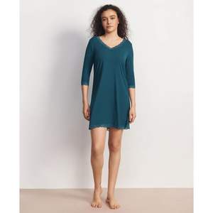 Camisón de Bambú Premium para Mujer, Manga 3/4, Viscosa de Bambú, Suave, con Encaje, Cuello en V, Vestido de Pijama Modal, Vestido de Dormir - Product Image 2