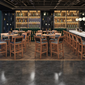 Muebles de Bar Mesas y taburetes de madera de barra circular Fabricante de Foshan Taburetes de Bar de madera maciza con respaldo - Product Image 1