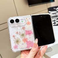 Coque de téléphone transparente en époxy avec fleurs séchées, paillettes et sequins pour iPhone Duo 2026 Fold Shell Floral