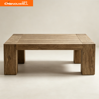 Table de salle à manger rectangulaire d'extérieur en teck massif, table de patio avec plateau à lattes et pieds robustes pour jardin, villa ou cour arrière