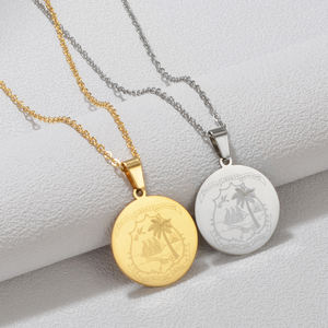 Collier pendentif rond avec drapeau du Libéria pour femmes et filles, en acier inoxydable, bijoux pour Libériens # 570762 - Product Image 1