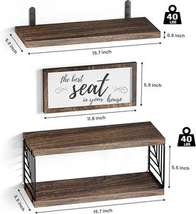 Étagères flottantes pour décoration murale <span class=keywords><strong>Toilette</strong></span> et panier de rangement en bois Décoration murale de salle de bain-marron foncé - Product Image 2