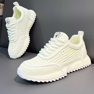 Baskets pour hommes 2026 Nouvelle collection été à lacets respirantes à semelle épaisse rehaussantes blanches polyvalentes décontractées ajourées - Product Image 1