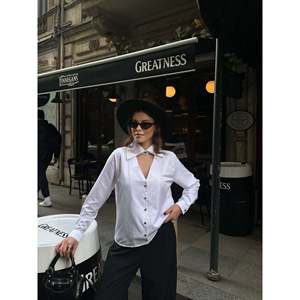 Blusa Elegante Blanca con Cuello Camisero para Mujer, Marca Mybeefashion, Manga Larga, Mezcla de Algodón, Camisa para Oficina, Estilo Casual de Negocios - Product Image 1