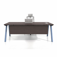 Ensemble de bureau exécutif moderne en forme de I avec rangement, table et chaise de bureau en bois écologique, design panneau, réglable