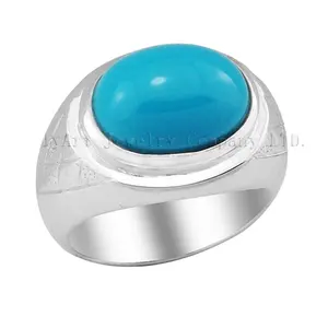 factory direct sale men's solid 925 silver ring oval Turquoise gemstone men 925 sterling silver rings jewelry wholesale