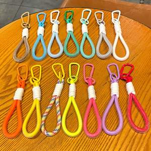 Porte-clés en corde tressée en nylon coloré, style simple, cordon court en maille avec mousqueton, porte-clés pour boucle - Product Image 4