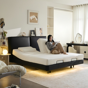 <span class=keywords><strong>Lit</strong></span> électrique intelligent BKS, revêtement en cuir, structure en bois <span class=keywords><strong>de</strong></span> pin |   Lampes LED <span class=keywords><strong>de</strong></span> massage, charge sans fil, sommeil en position zéro gravité - Product Image 1