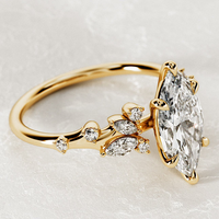Bague de fiançailles en or massif 10K/14K/18K avec diamant de laboratoire CVD/HPHT certifié IGI, taille marquise 0,5-3 carats et pierres latérales en forme de feuille botanique