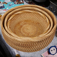 Panier de rangement rond en rotin naturel vintage de haute précision - Écologique, multifonctionnel, pour la cuisine, les fruits, le pain