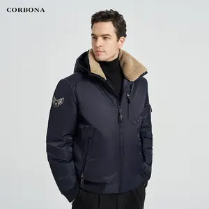 CORBONAมาใหม่บุรุษฤดูหนาวเสื้ออบอุ่นWindproof Hoodedแจ็คเก็ตลําลองผ้าฝ้ายคุณภาพสูงกลางแจ้งที่ถอดออกได้ชายParka